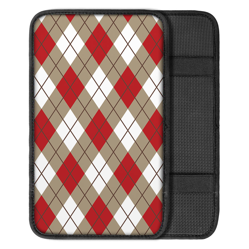 Red White And Beige Argyle Pattern Print Car Center Console Cover