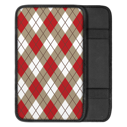Red White And Beige Argyle Pattern Print Car Center Console Cover