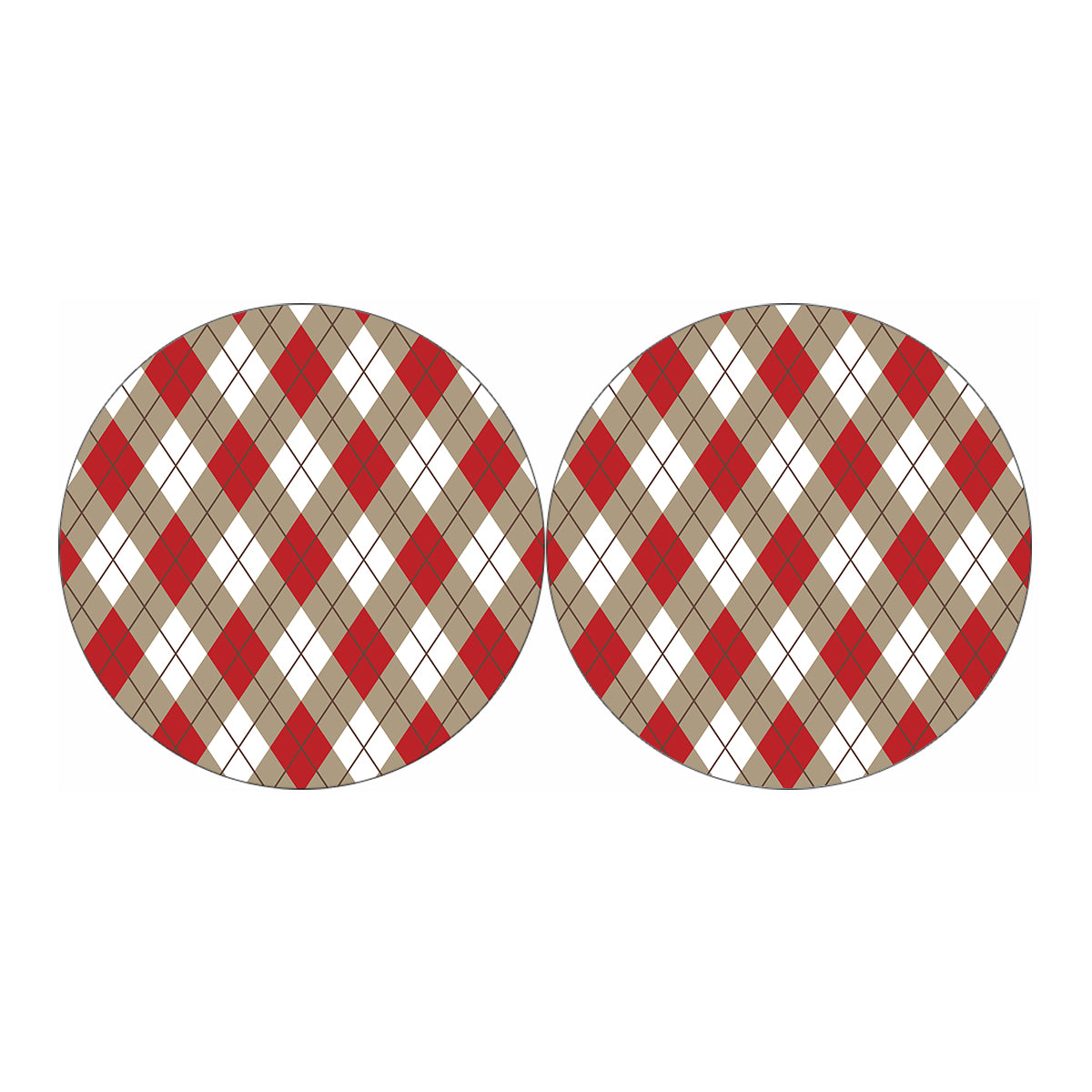 Red White And Beige Argyle Pattern Print Car Coasters