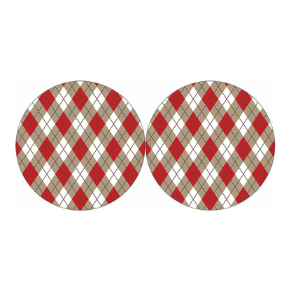 Red White And Beige Argyle Pattern Print Car Coasters