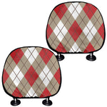 Red White And Beige Argyle Pattern Print Car Headrest Covers