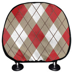 Red White And Beige Argyle Pattern Print Car Headrest Covers
