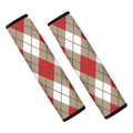 Red White And Beige Argyle Pattern Print Car Seat Belt Covers