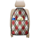 Red White And Beige Argyle Pattern Print Car Seat Organizers