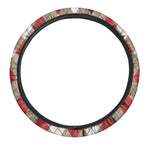 Red White And Beige Argyle Pattern Print Car Steering Wheel Cover