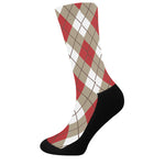 Red White And Beige Argyle Pattern Print Crew Socks