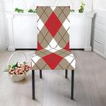 Red White And Beige Argyle Pattern Print Dining Chair Slipcover