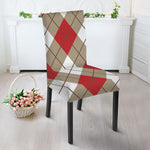 Red White And Beige Argyle Pattern Print Dining Chair Slipcover