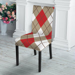 Red White And Beige Argyle Pattern Print Dining Chair Slipcover