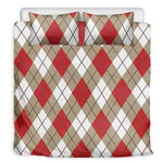 Red White And Beige Argyle Pattern Print Duvet Cover Bedding Set