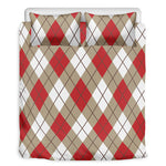 Red White And Beige Argyle Pattern Print Duvet Cover Bedding Set