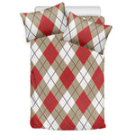 Red White And Beige Argyle Pattern Print Duvet Cover Bedding Set
