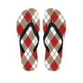Red White And Beige Argyle Pattern Print Flip Flops