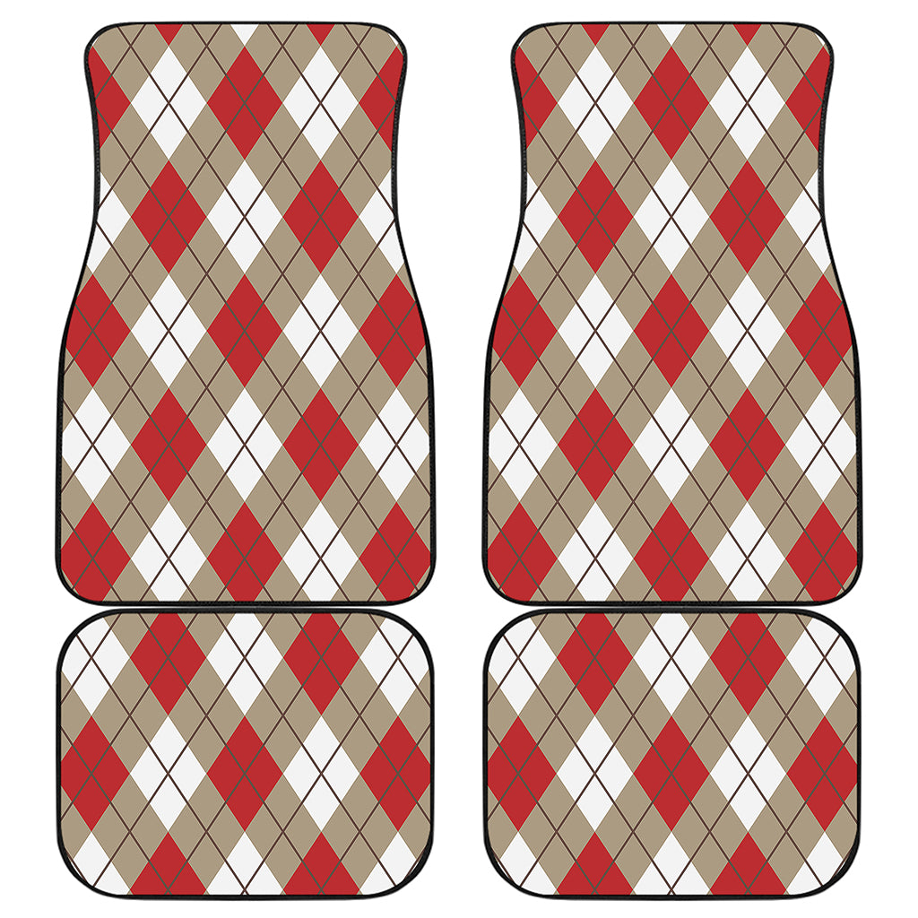 Red White And Beige Argyle Pattern Print Front and Back Car Floor Mats
