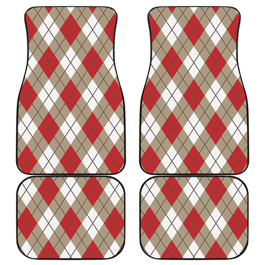 Red White And Beige Argyle Pattern Print Front and Back Car Floor Mats