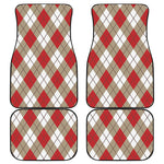 Red White And Beige Argyle Pattern Print Front and Back Car Floor Mats