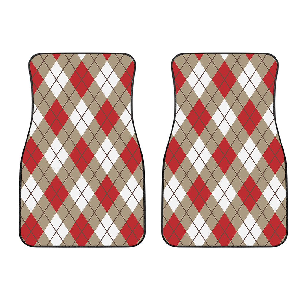 Red White And Beige Argyle Pattern Print Front Car Floor Mats