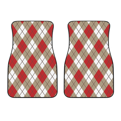 Red White And Beige Argyle Pattern Print Front Car Floor Mats