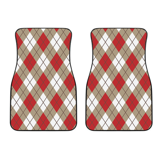 Red White And Beige Argyle Pattern Print Front Car Floor Mats