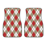 Red White And Beige Argyle Pattern Print Front Car Floor Mats
