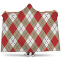 Red White And Beige Argyle Pattern Print Hooded Blanket