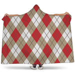 Red White And Beige Argyle Pattern Print Hooded Blanket