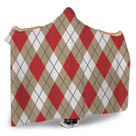 Red White And Beige Argyle Pattern Print Hooded Blanket