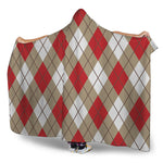 Red White And Beige Argyle Pattern Print Hooded Blanket