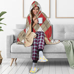 Red White And Beige Argyle Pattern Print Hooded Blanket