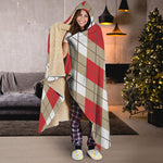 Red White And Beige Argyle Pattern Print Hooded Blanket