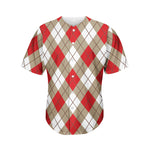 Red White And Beige Argyle Pattern Print Men's Baseball Jersey