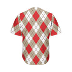 Red White And Beige Argyle Pattern Print Men's Baseball Jersey