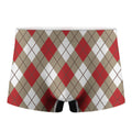 Red White And Beige Argyle Pattern Print Men's Boxer Briefs