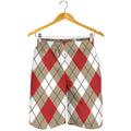 Red White And Beige Argyle Pattern Print Men's Shorts