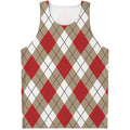 Red White And Beige Argyle Pattern Print Men's Tank Top