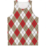 Red White And Beige Argyle Pattern Print Men's Tank Top