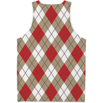 Red White And Beige Argyle Pattern Print Men's Tank Top