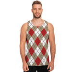Red White And Beige Argyle Pattern Print Men's Tank Top