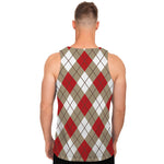 Red White And Beige Argyle Pattern Print Men's Tank Top
