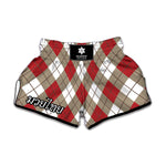 Red White And Beige Argyle Pattern Print Muay Thai Boxing Shorts