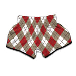 Red White And Beige Argyle Pattern Print Muay Thai Boxing Shorts