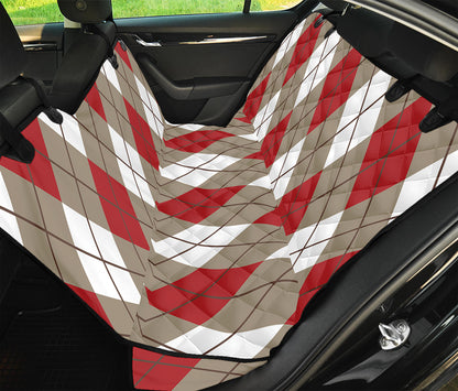 Red White And Beige Argyle Pattern Print Pet Car Back Seat Cover