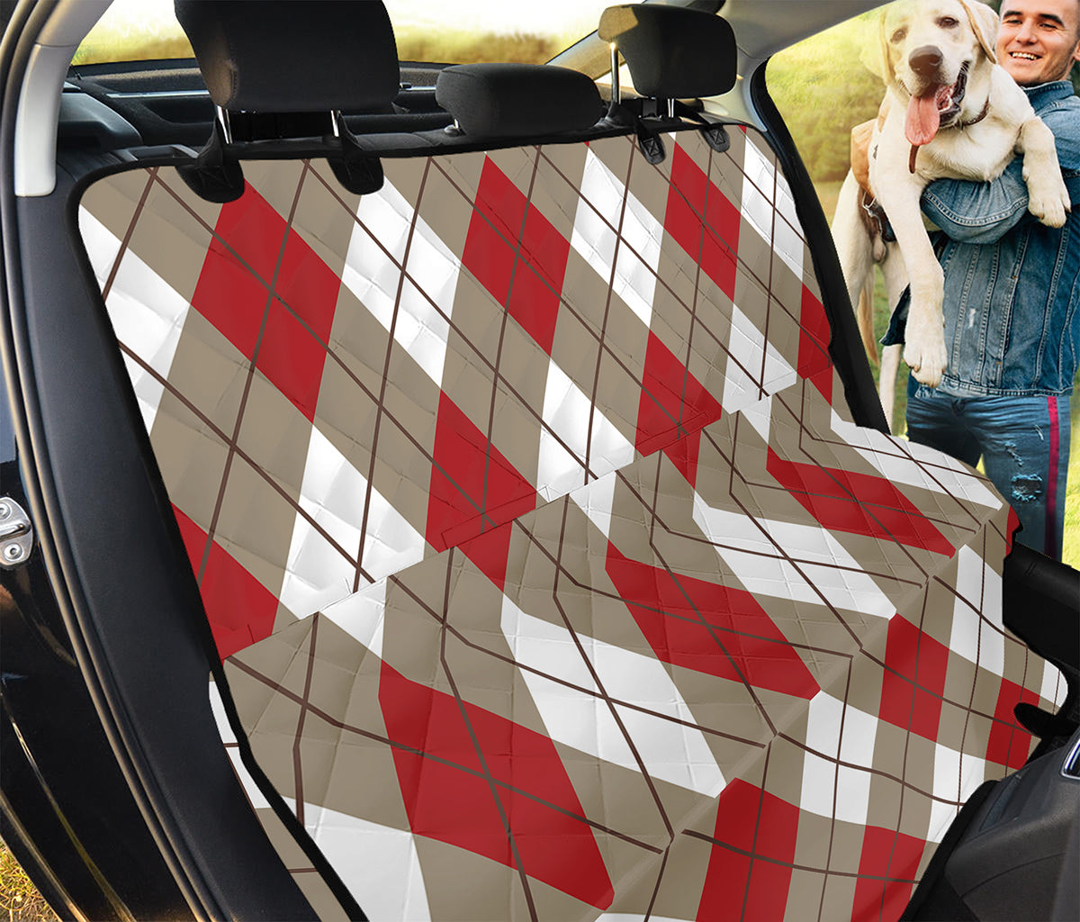 Red White And Beige Argyle Pattern Print Pet Car Back Seat Cover
