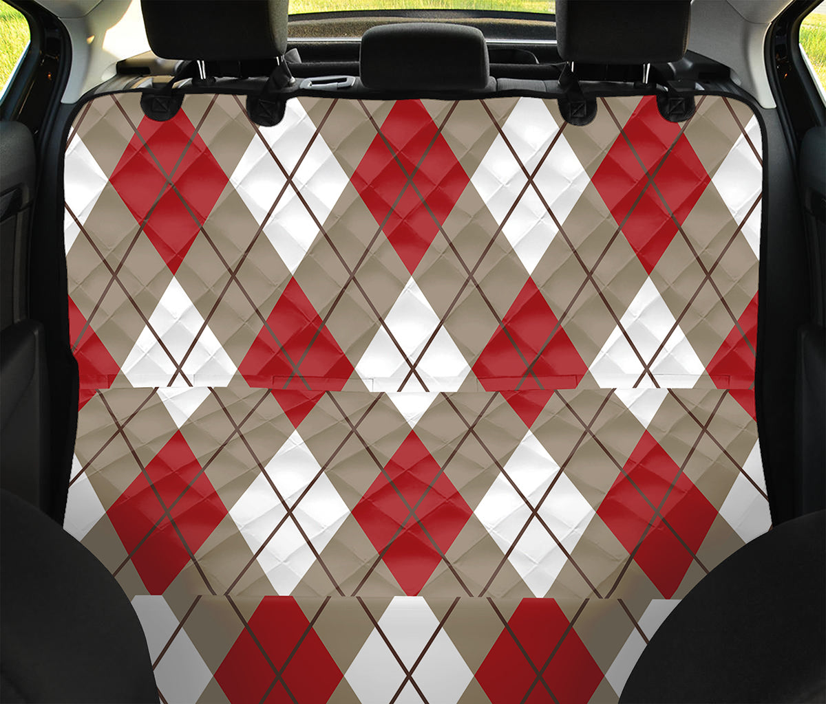 Red White And Beige Argyle Pattern Print Pet Car Back Seat Cover