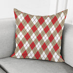 Red White And Beige Argyle Pattern Print Pillow Cover