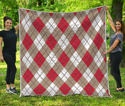 Red White And Beige Argyle Pattern Print Quilt