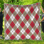 Red White And Beige Argyle Pattern Print Quilt