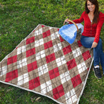 Red White And Beige Argyle Pattern Print Quilt
