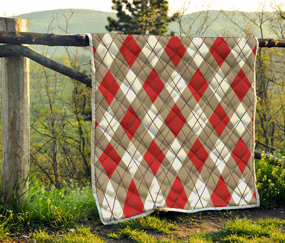 Red White And Beige Argyle Pattern Print Quilt