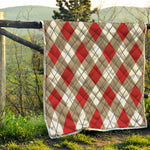 Red White And Beige Argyle Pattern Print Quilt
